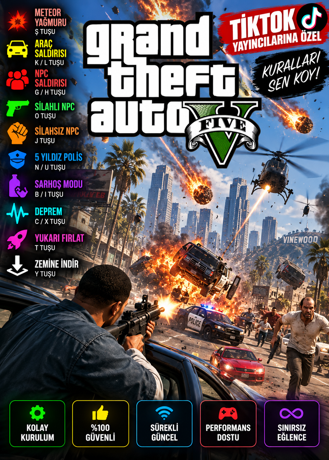 GTA V Kaos Modu - TikTok Yayıncılarına Özel | 1 Ay / 1 Yıl Lisans Seçenekli