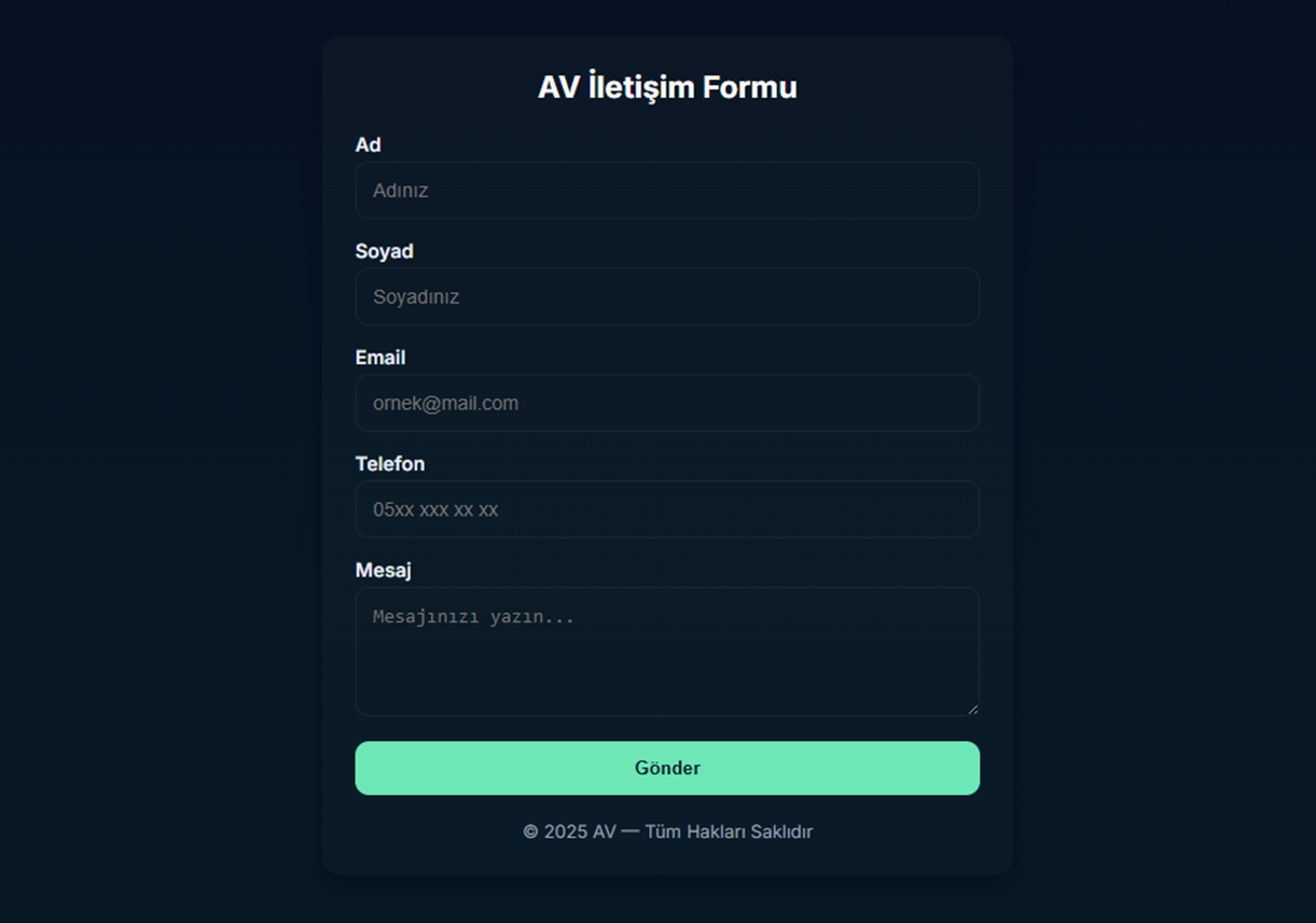 Profesyonel İletişim Formu — Modern & Mobil Uyumlu
