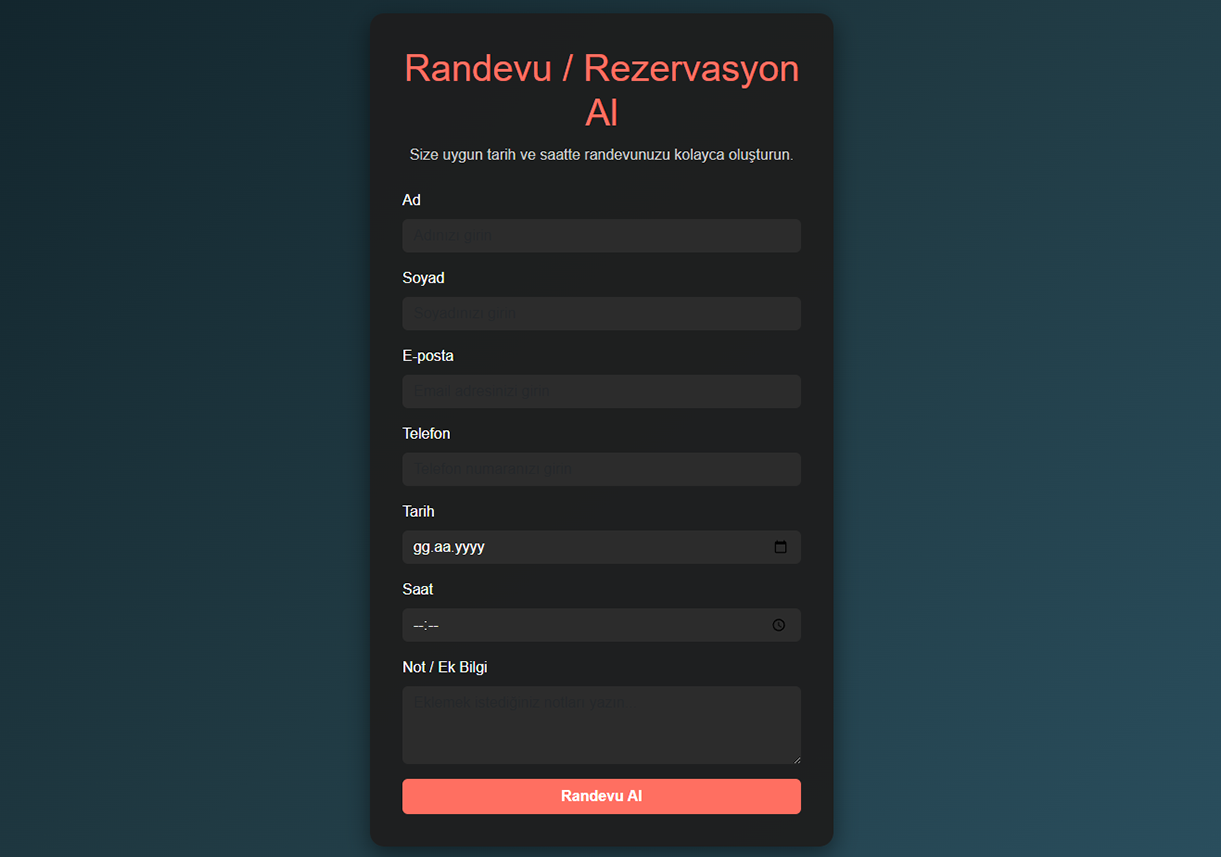 Profesyonel ve Mobil Uyumlu Randevu / Rezervasyon Formu – Satışa Hazır!